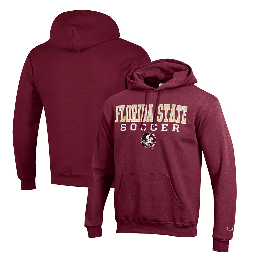 Men's Champion Garnet Florida State Seminoles Soccer Stack Logo Powerblend Pullover Hoodie