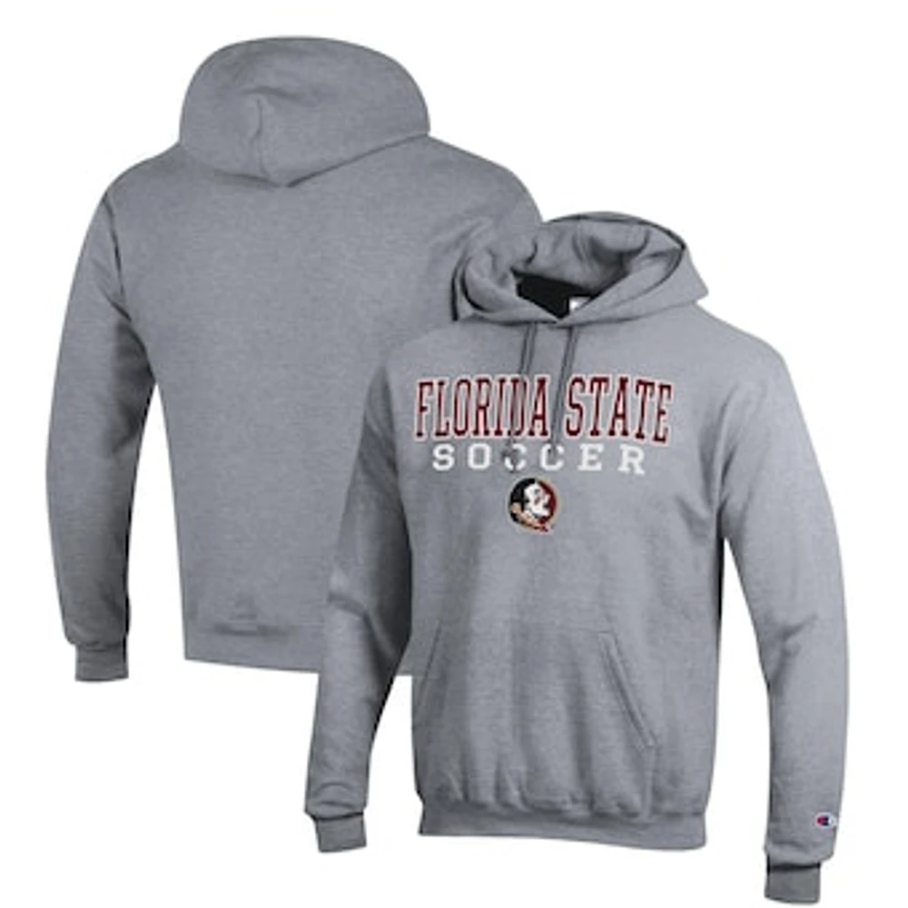Men's Champion Gray Florida State Seminoles Soccer Stack Logo Powerblend Pullover Hoodie