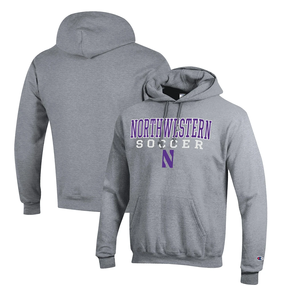 Men's Champion Gray Northwestern Wildcats Soccer Stack Logo Powerblend Pullover Hoodie