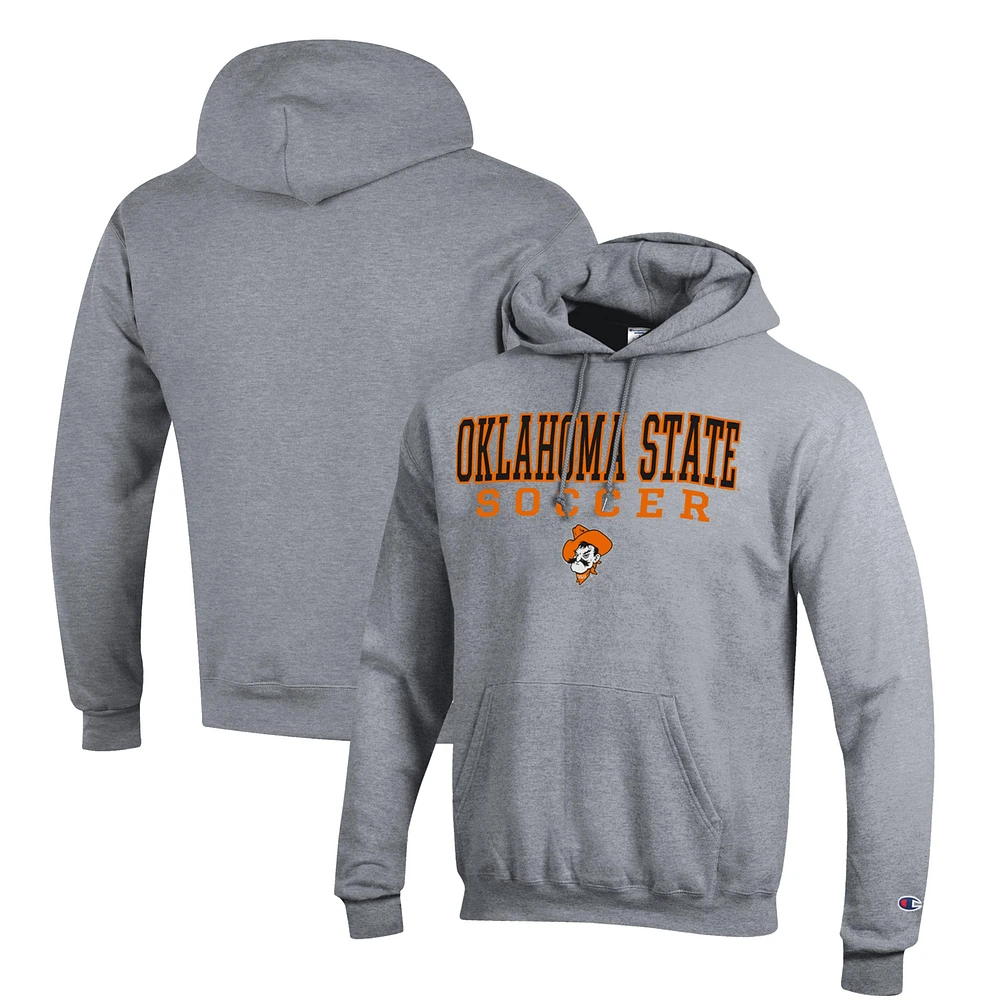 Men's Champion Gray Oklahoma State Cowboys Soccer Stack Logo Powerblend Pullover Hoodie