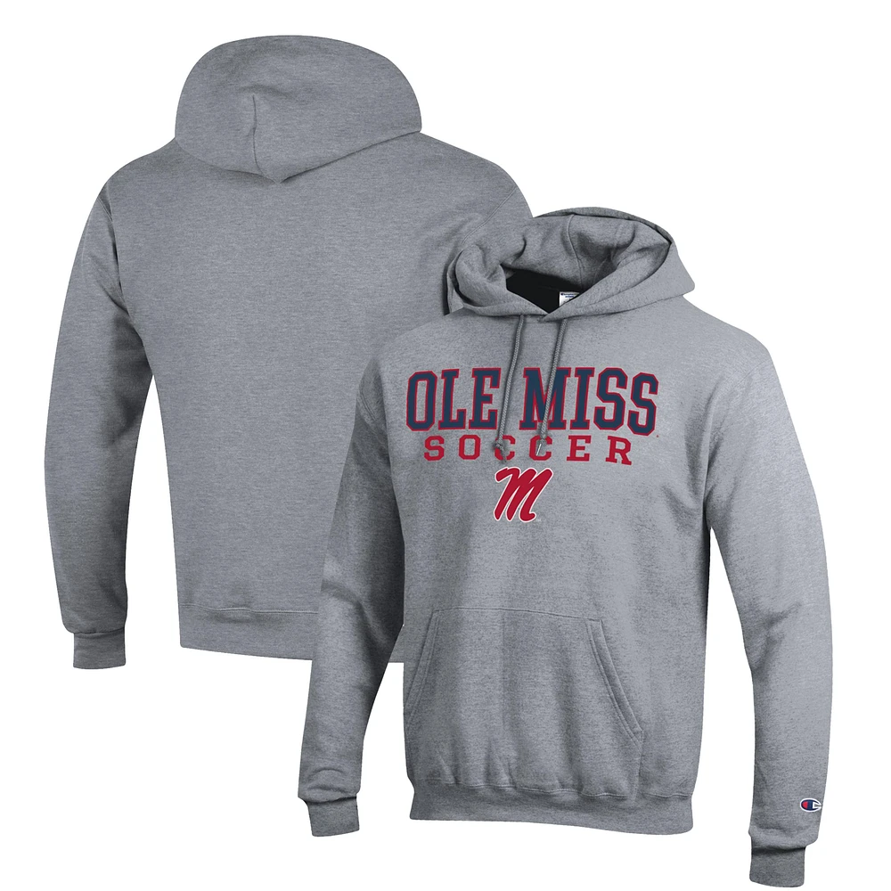 Men's Champion Gray Ole Miss Rebels Soccer Stack Logo Powerblend Pullover Hoodie