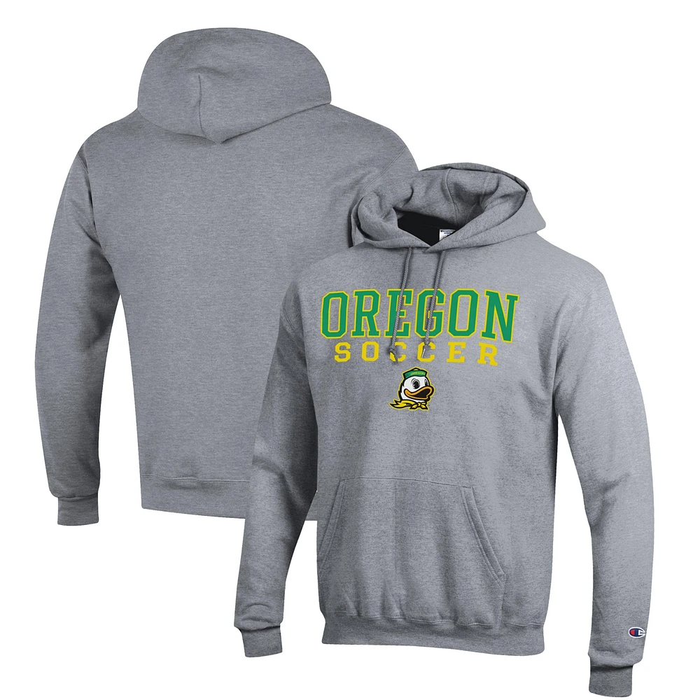 Men's Champion Gray Oregon Ducks Soccer Stack Logo Powerblend Pullover Hoodie