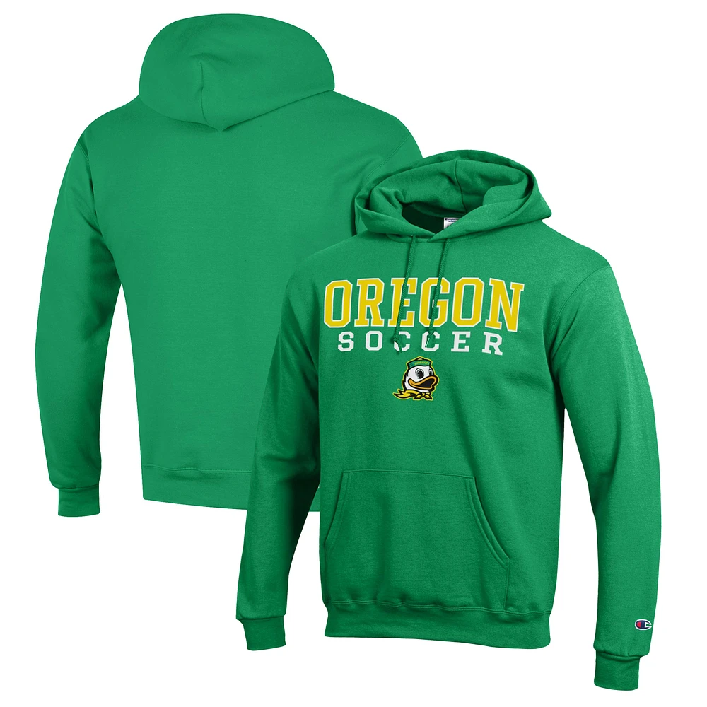 Men's Champion Green Oregon Ducks Soccer Stack Logo Powerblend Pullover Hoodie