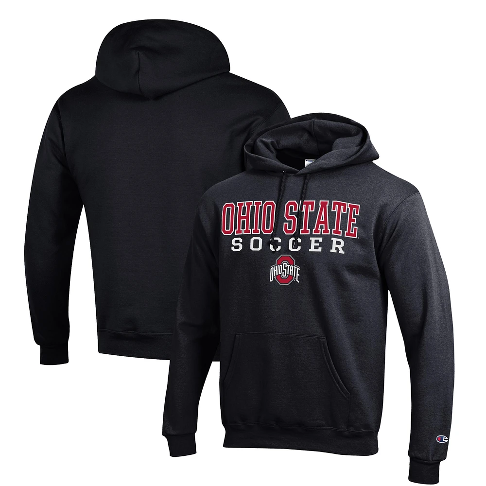 Men's Champion Black Ohio State Buckeyes Soccer Stack Logo Powerblend Pullover Hoodie
