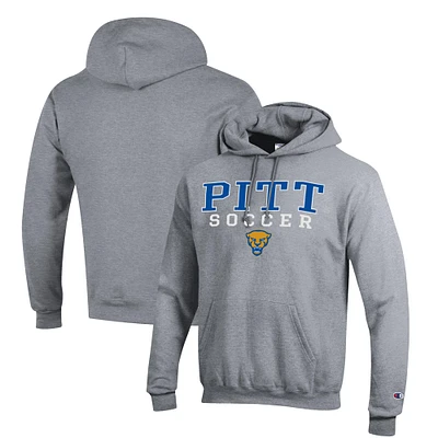 Men's Champion Gray Pitt Panthers Soccer Stack Logo Powerblend Pullover Hoodie