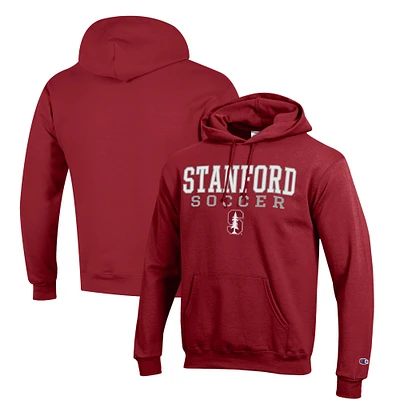 Men's Champion Cardinal Stanford Soccer Stack Logo Powerblend Pullover Hoodie