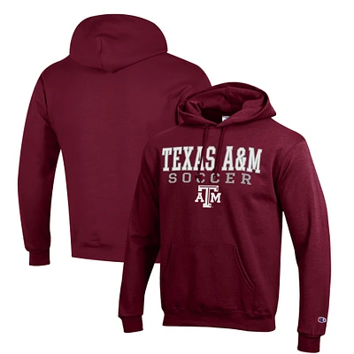 Men's Champion Maroon Texas A&M Aggies Soccer Stack Logo Powerblend Pullover Hoodie
