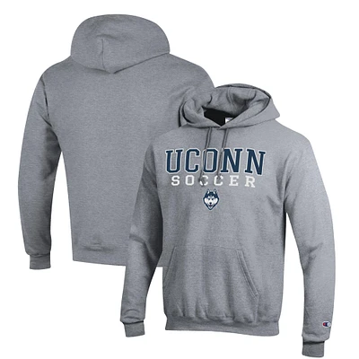 Men's Champion Gray UConn Huskies Soccer Stack Logo Powerblend Pullover Hoodie