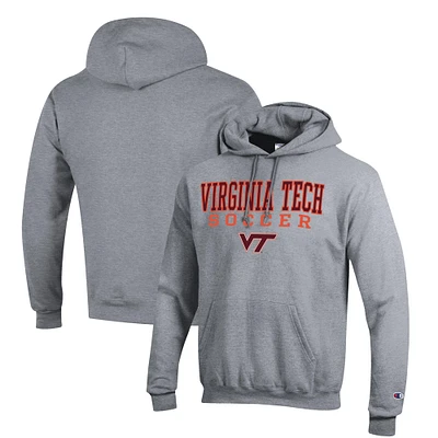 Men's Champion Gray Virginia Tech Hokies Soccer Stack Logo Powerblend Pullover Hoodie