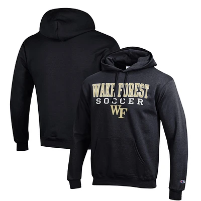 Men's Champion Black Wake Forest Demon Deacons Soccer Stack Logo Powerblend Pullover Hoodie
