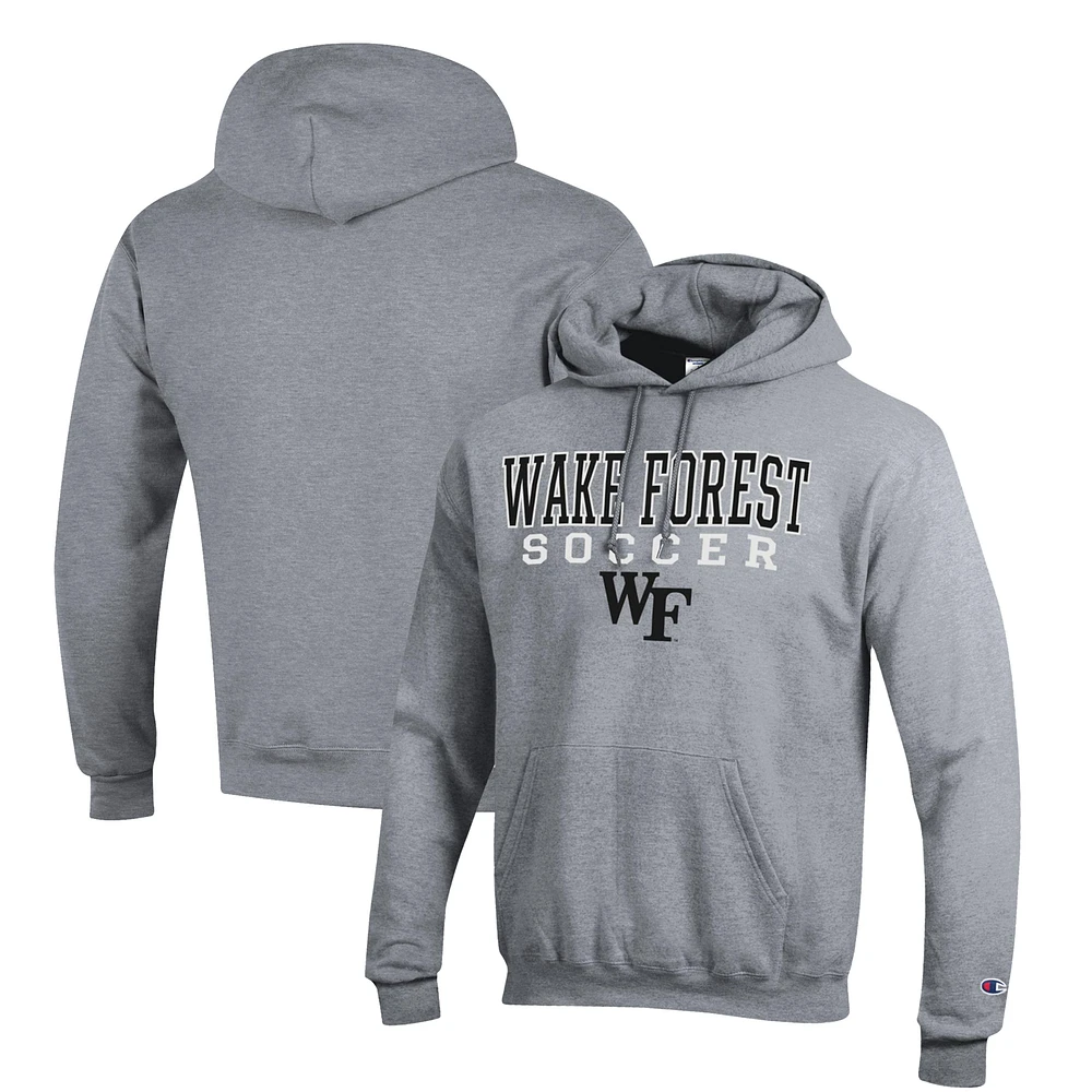 Men's Champion Gray Wake Forest Demon Deacons Soccer Stack Logo Powerblend Pullover Hoodie