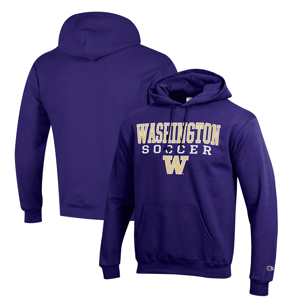 Men's Champion Purple Washington Huskies Soccer Stack Logo Powerblend Pullover Hoodie