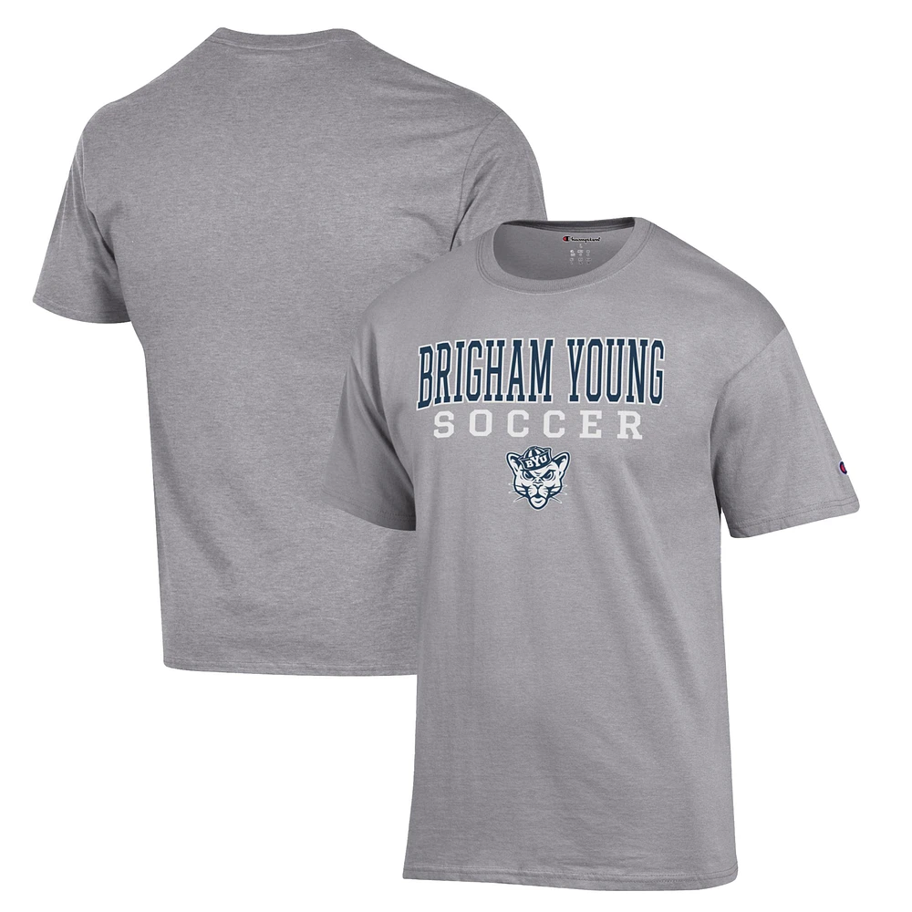 Men's Champion Gray BYU Cougars Soccer Stack Logo T-Shirt