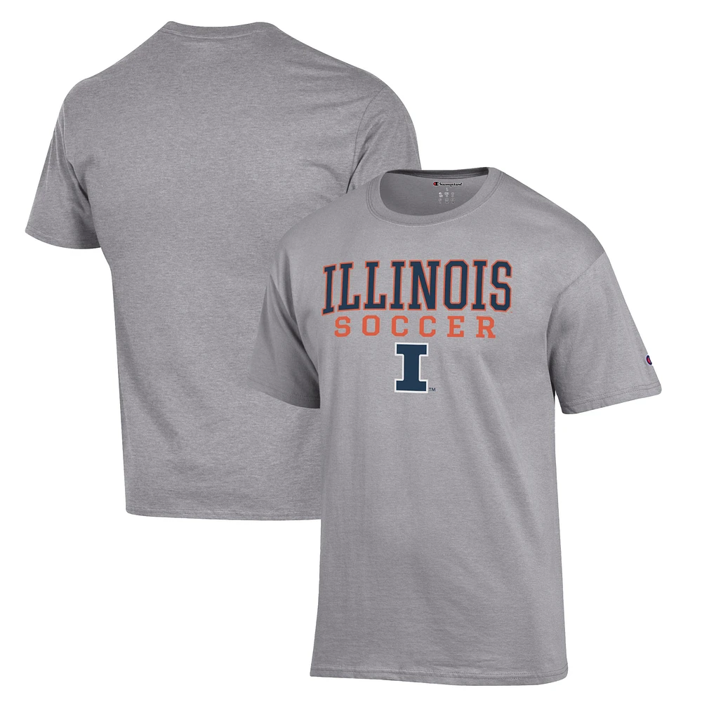 Men's Champion Gray Illinois Fighting Illini Soccer Stack Logo T-Shirt