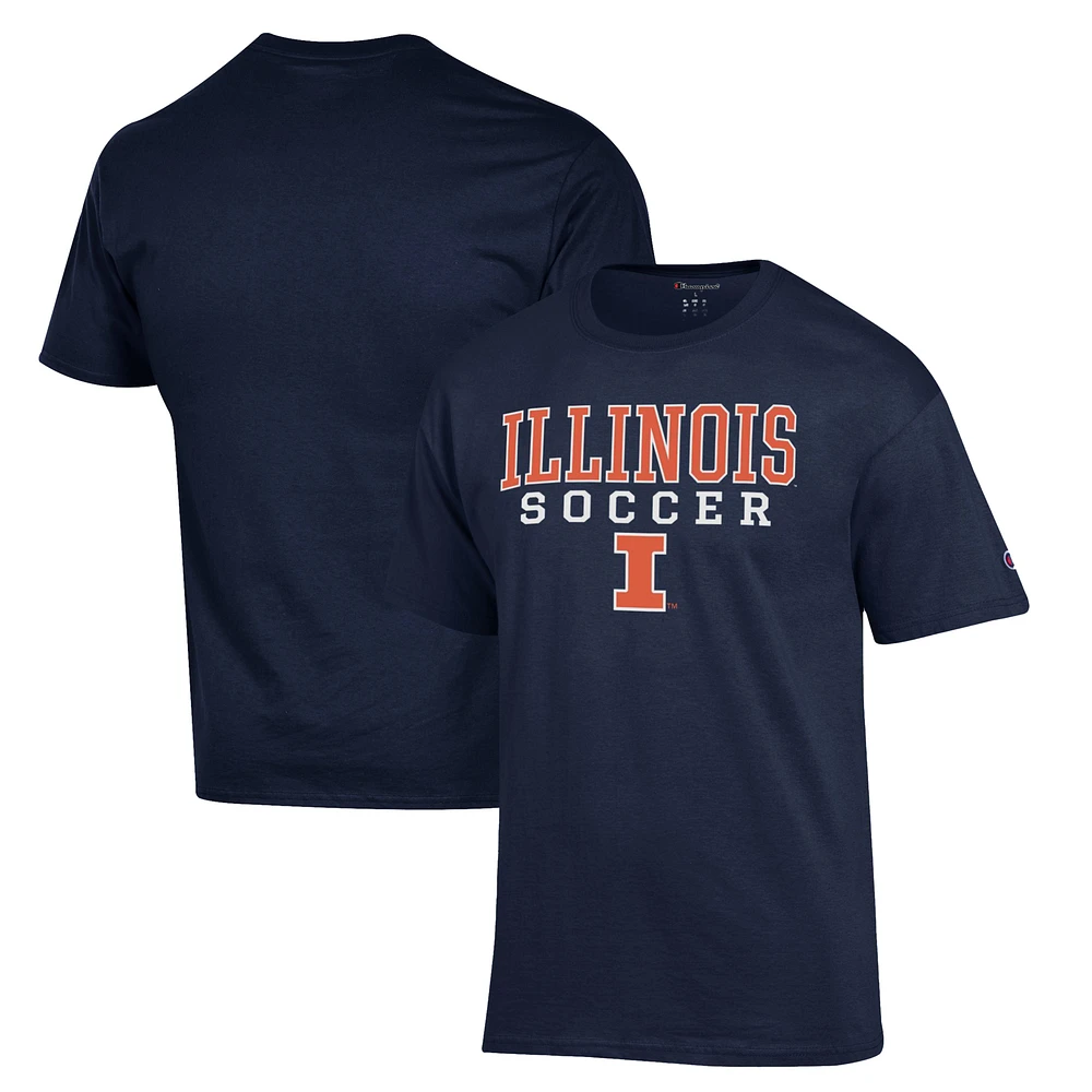 Men's Champion Navy Illinois Fighting Illini Soccer Stack Logo T-Shirt