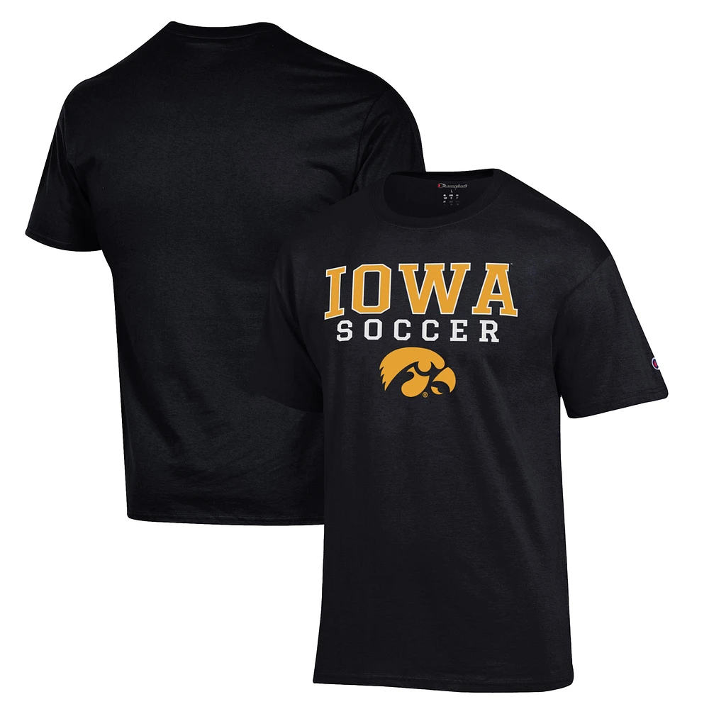 Men's Champion Black Iowa Hawkeyes Soccer Stack Logo T-Shirt