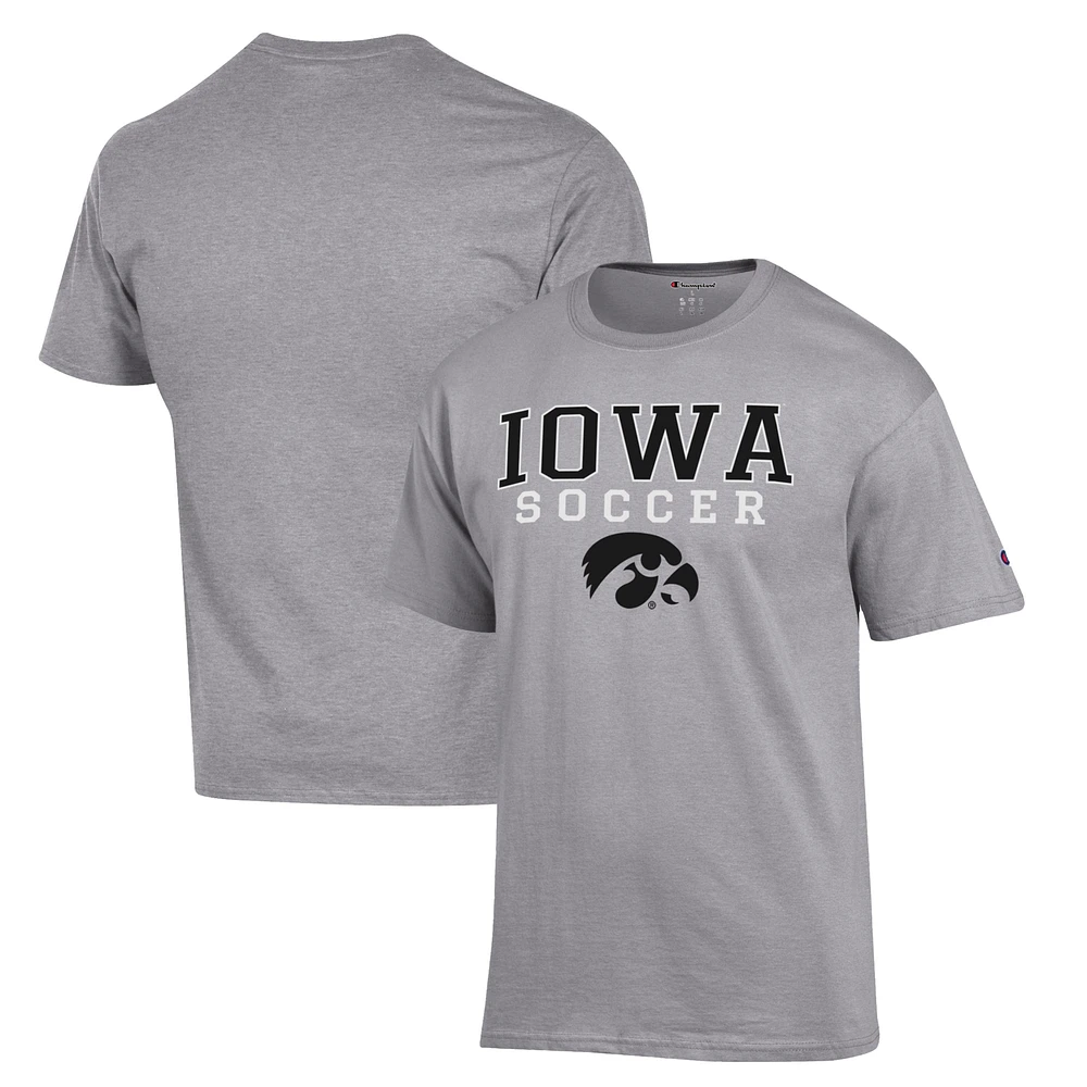 Men's Champion Gray Iowa Hawkeyes Soccer Stack Logo T-Shirt