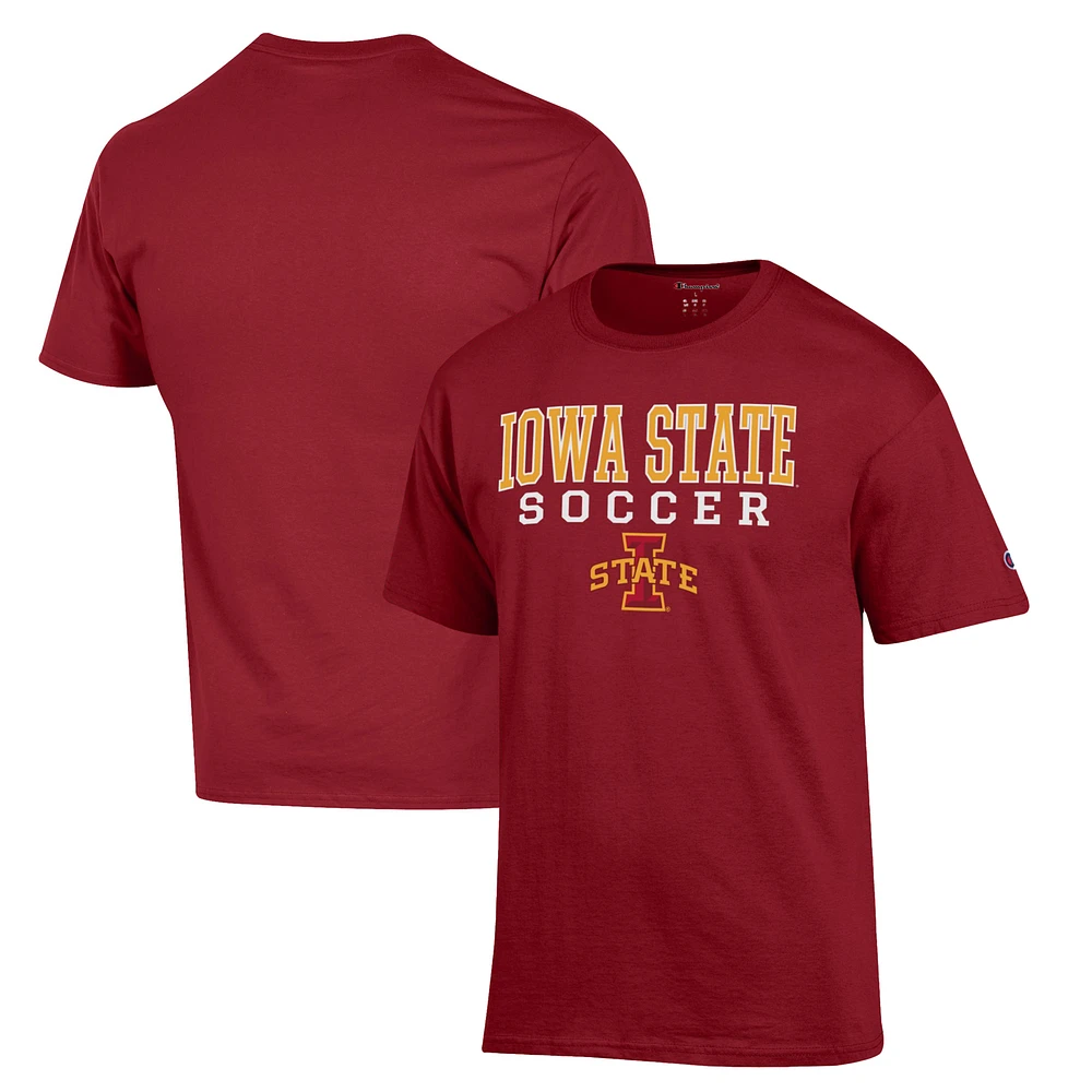 Men's Champion Cardinal Iowa State Cyclones Soccer Stack Logo T-Shirt