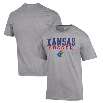 Men's Champion Gray Kansas Jayhawks Soccer Stack Logo T-Shirt