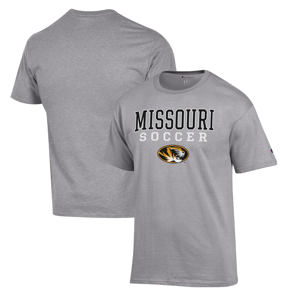 Men's Champion Gray Missouri Tigers Soccer Stack Logo T-Shirt