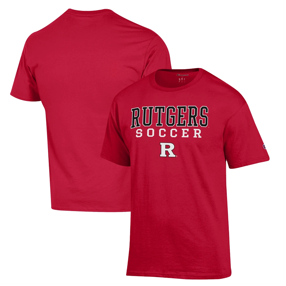 Men's Champion Scarlet Rutgers Knights Soccer Stack Logo T-Shirt