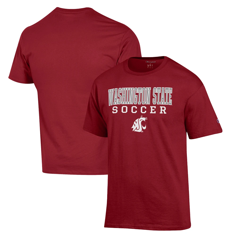 Men's Champion Crimson Washington State Cougars Soccer Stack Logo T-Shirt