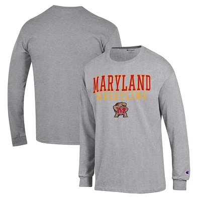 Men's Champion Gray Maryland Terrapins Wrestling Stack Logo Long Sleeve T-Shirt