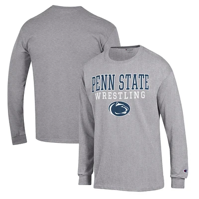 Men's Champion Gray Penn State Nittany Lions Wrestling Stack Logo Long Sleeve T-Shirt
