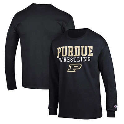 Men's Champion Black Purdue Boilermakers Wrestling Stack Logo Long Sleeve T-Shirt