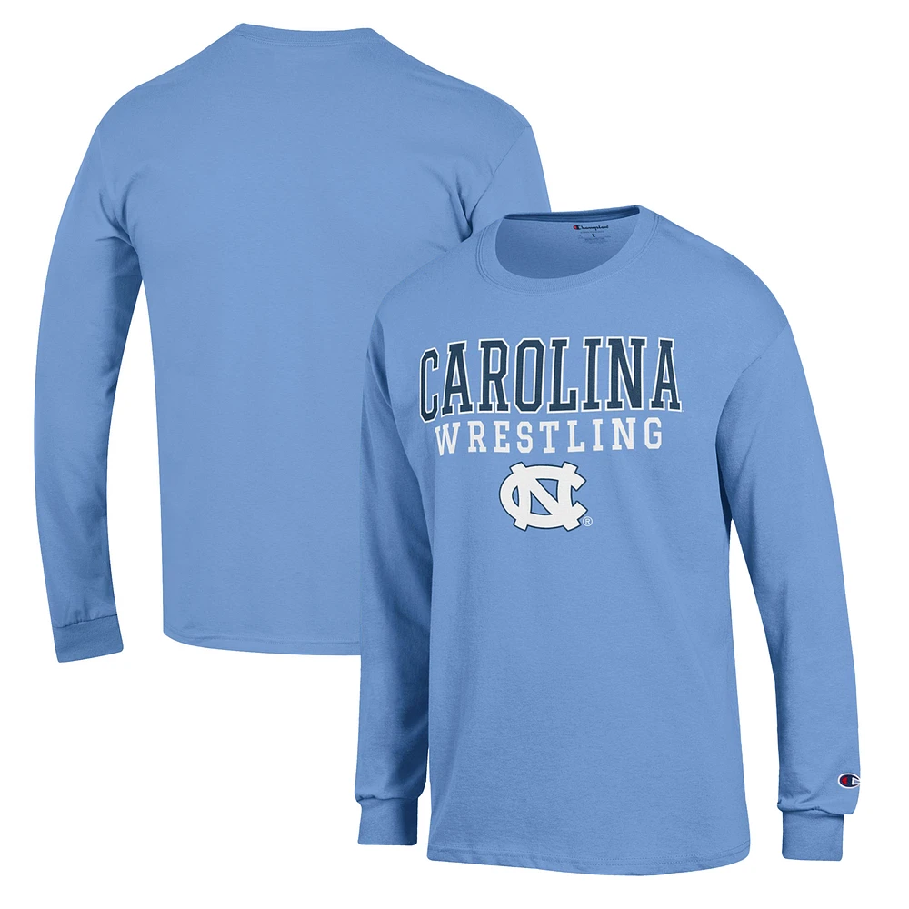 Men's Champion Carolina Blue North Tar Heels Wrestling Stack Logo Long Sleeve T-Shirt