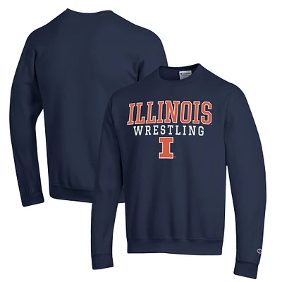 Men's Champion Navy Illinois Fighting Illini Wrestling Stack Powerblend Pullover Sweatshirt