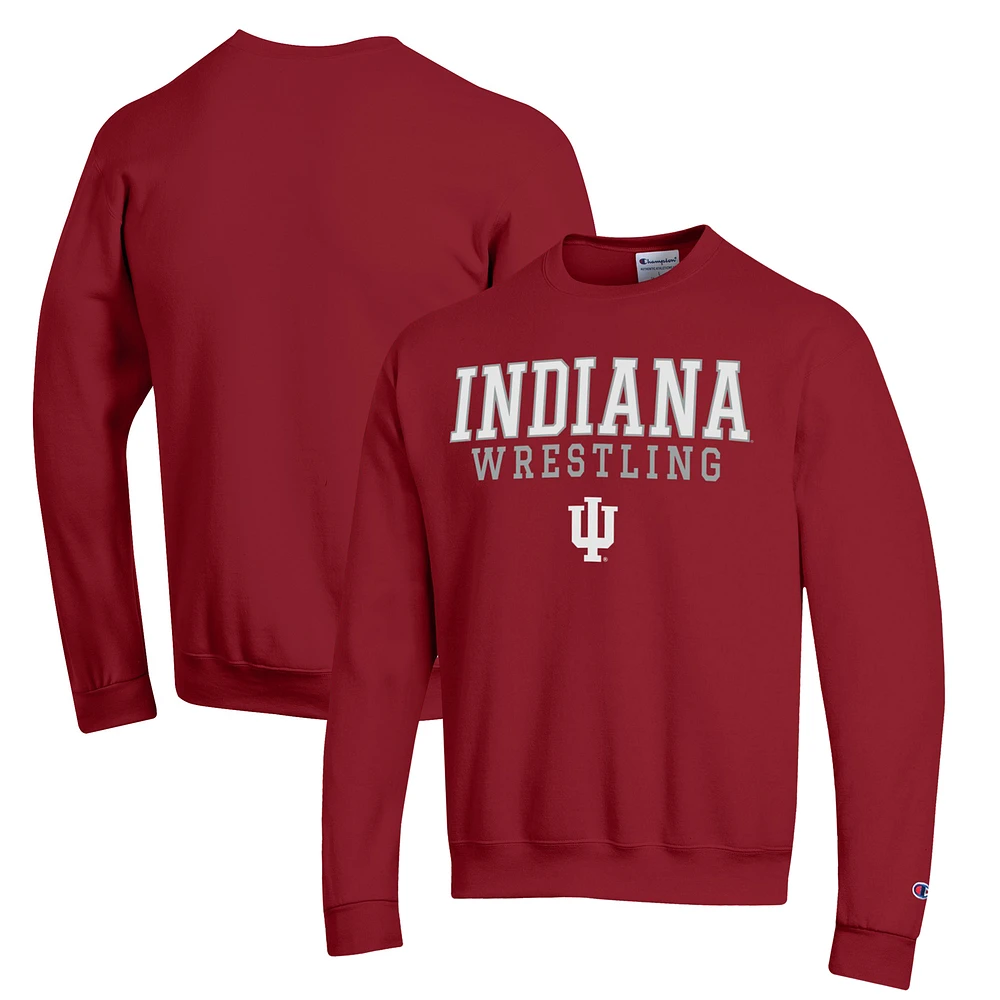 Men's Champion Crimson Indiana Hoosiers Wrestling Stack Powerblend Pullover Sweatshirt