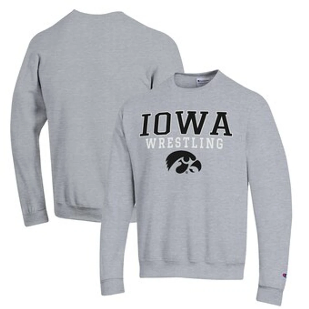 Men's Champion Gray Iowa Hawkeyes Wrestling Stack Powerblend Pullover Sweatshirt