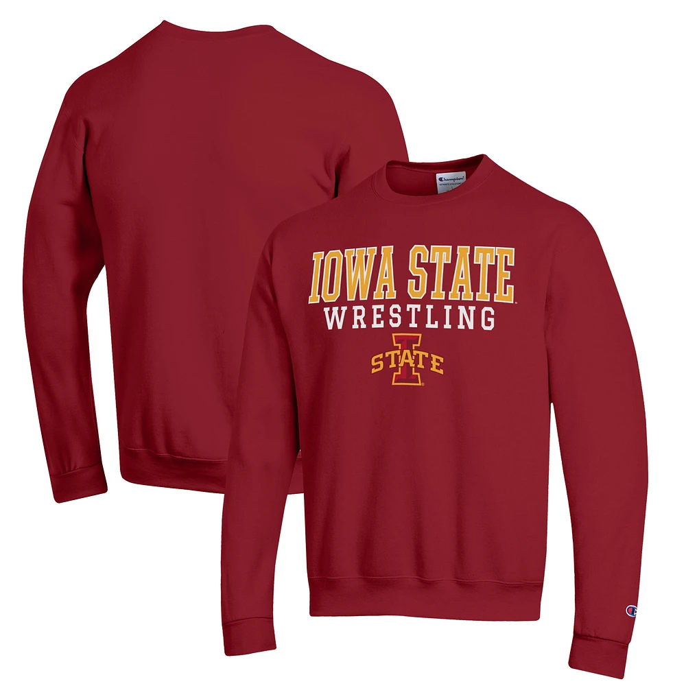 Men's Champion Cardinal Iowa State Cyclones Wrestling Stack Powerblend Pullover Sweatshirt