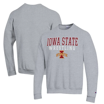 Men's Champion Gray Iowa State Cyclones Wrestling Stack Powerblend Pullover Sweatshirt
