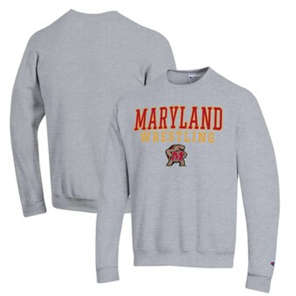 Men's Champion Gray Maryland Terrapins Wrestling Stack Powerblend Pullover Sweatshirt