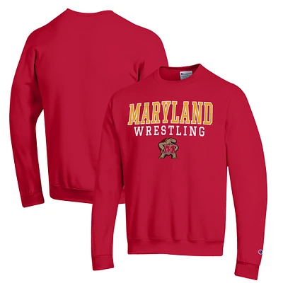 Men's Champion Red Maryland Terrapins Wrestling Stack Powerblend Pullover Sweatshirt