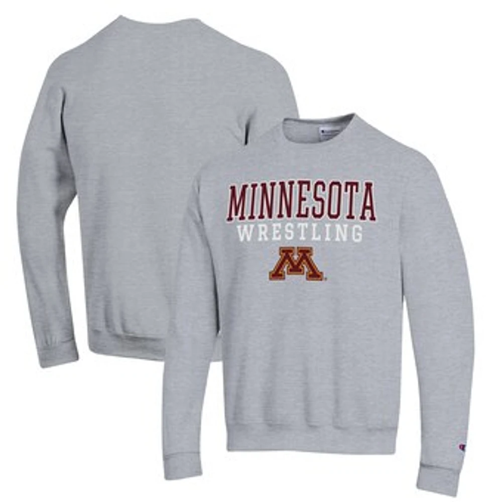 Men's Champion Gray Minnesota Golden Gophers Wrestling Stack Powerblend Pullover Sweatshirt