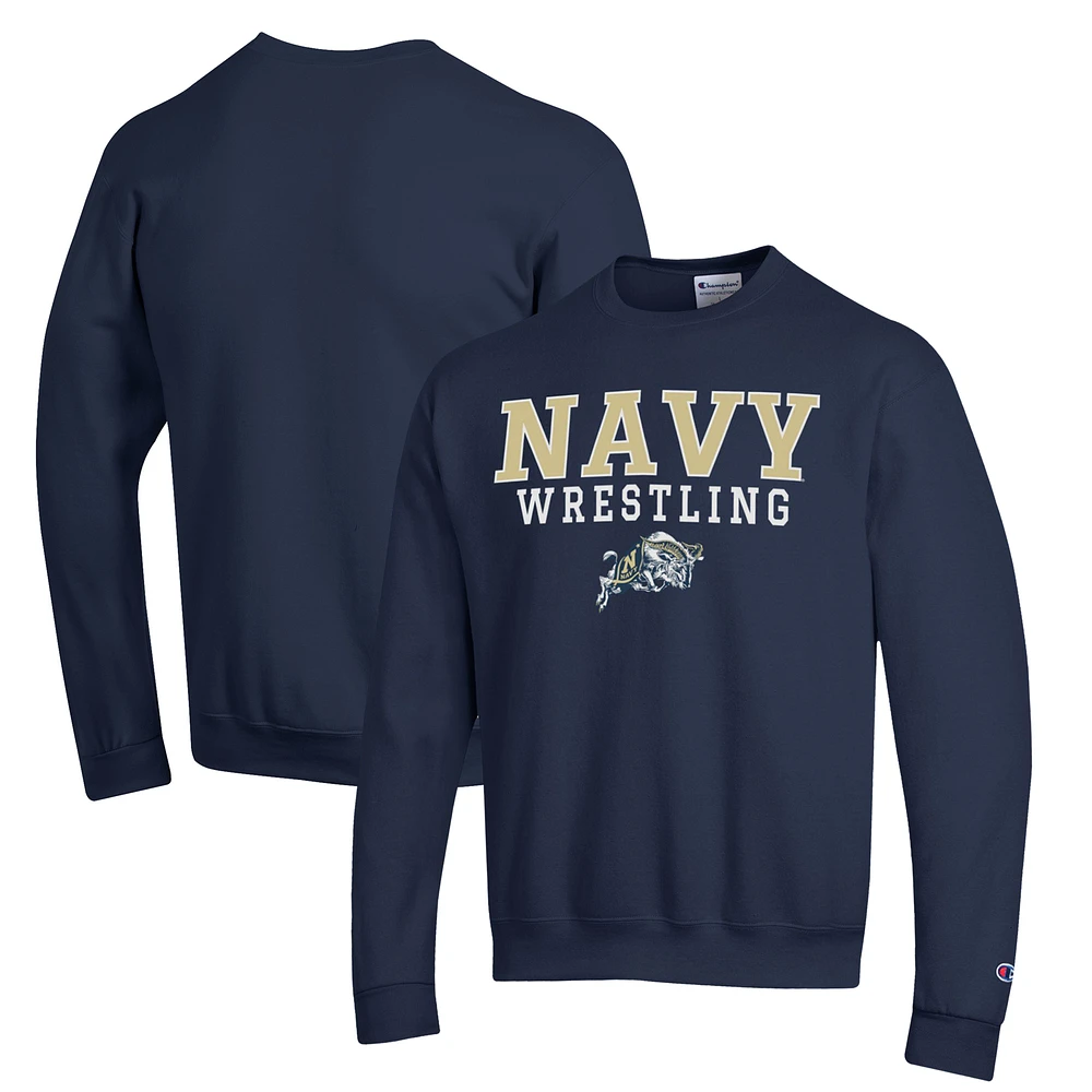 Men's Champion Navy Midshipmen Wrestling Stack Powerblend Pullover Sweatshirt
