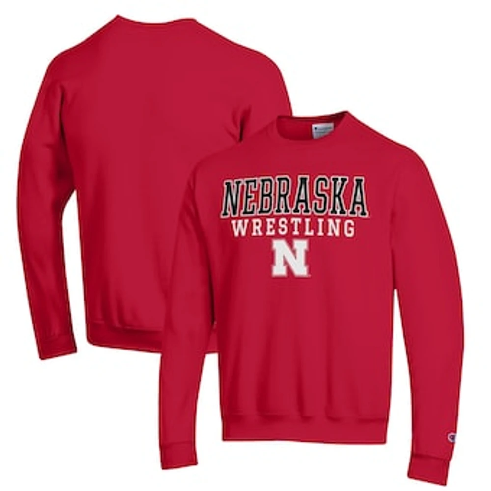 Men's Champion Scarlet Nebraska Huskers Wrestling Stack Powerblend Pullover Sweatshirt