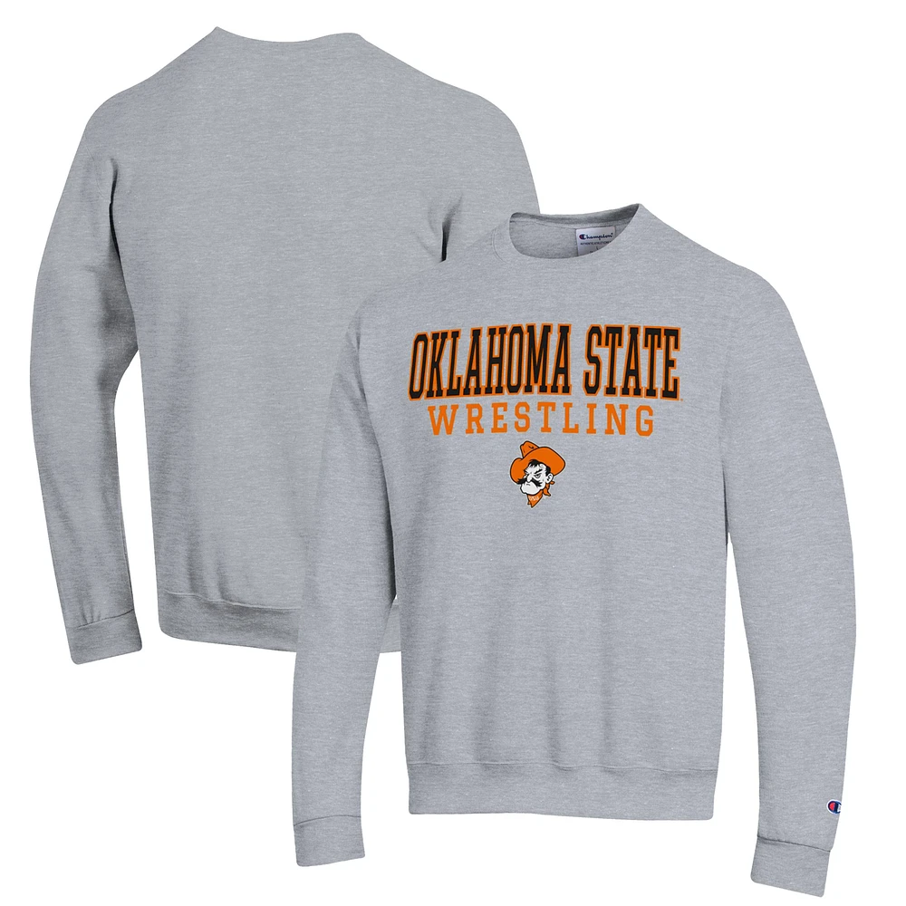 Men's Champion Gray Oklahoma State Cowboys Wrestling Stack Powerblend Pullover Sweatshirt