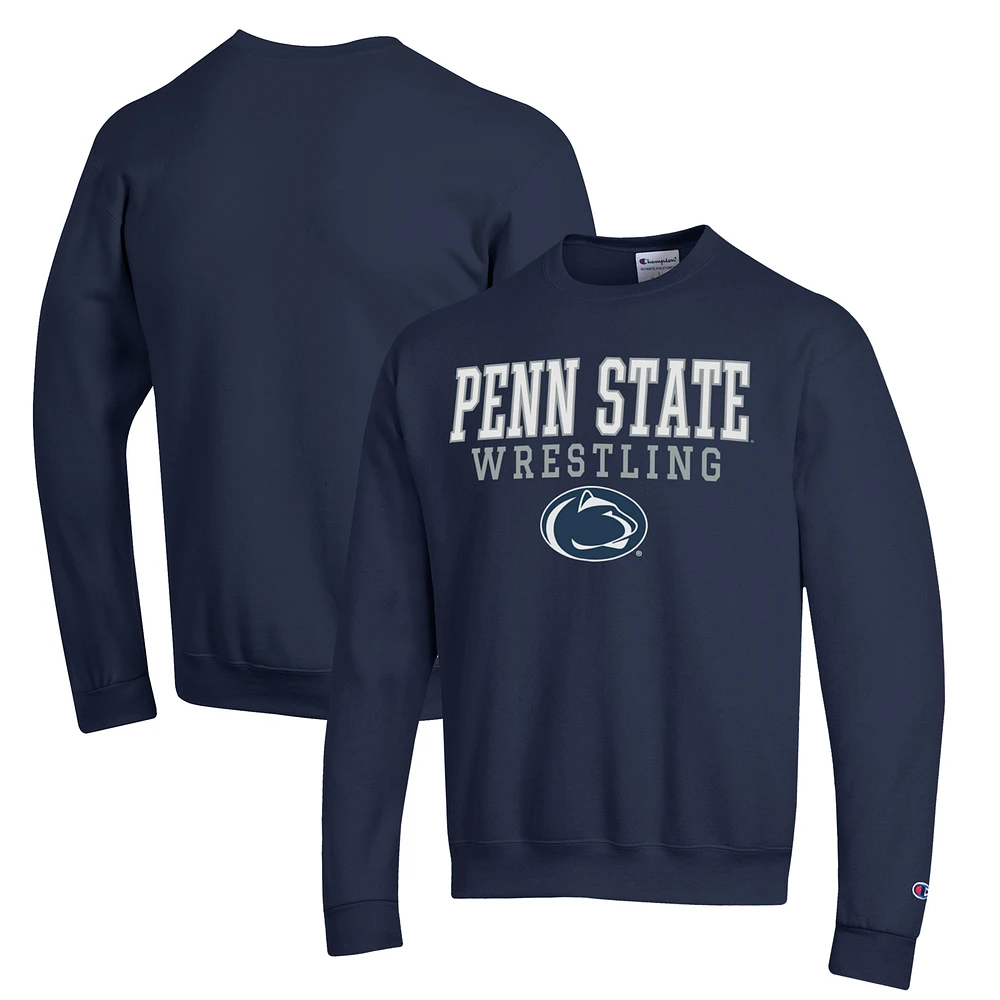 Men's Champion Navy Penn State Nittany Lions Wrestling Stack Powerblend Pullover Sweatshirt