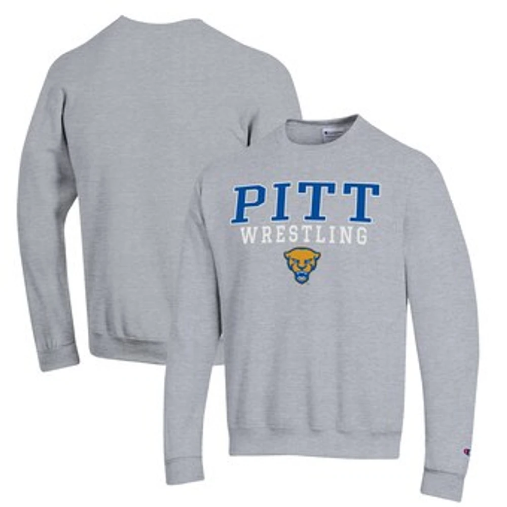 Men's Champion Gray Pitt Panthers Wrestling Stack Powerblend Pullover Sweatshirt