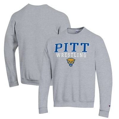 Men's Champion Gray Pitt Panthers Wrestling Stack Powerblend Pullover Sweatshirt