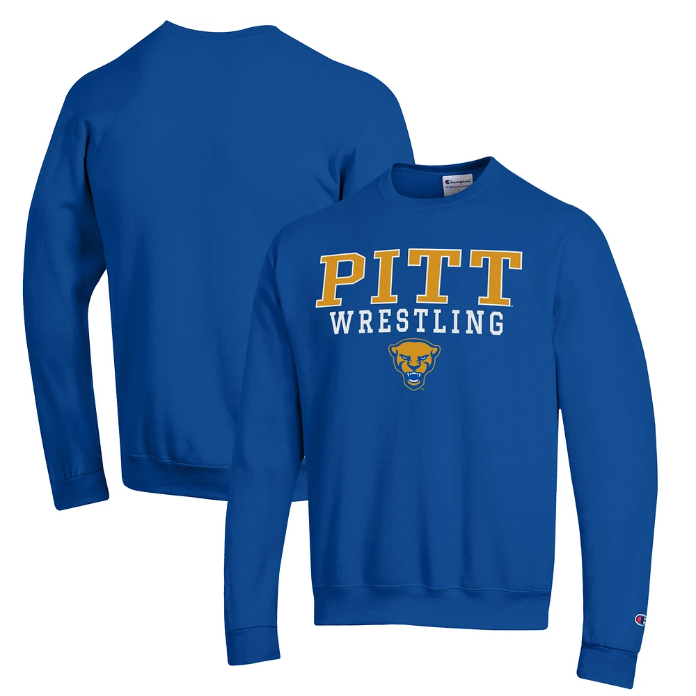 Men's Champion Royal Pitt Panthers Wrestling Stack Powerblend Pullover Sweatshirt