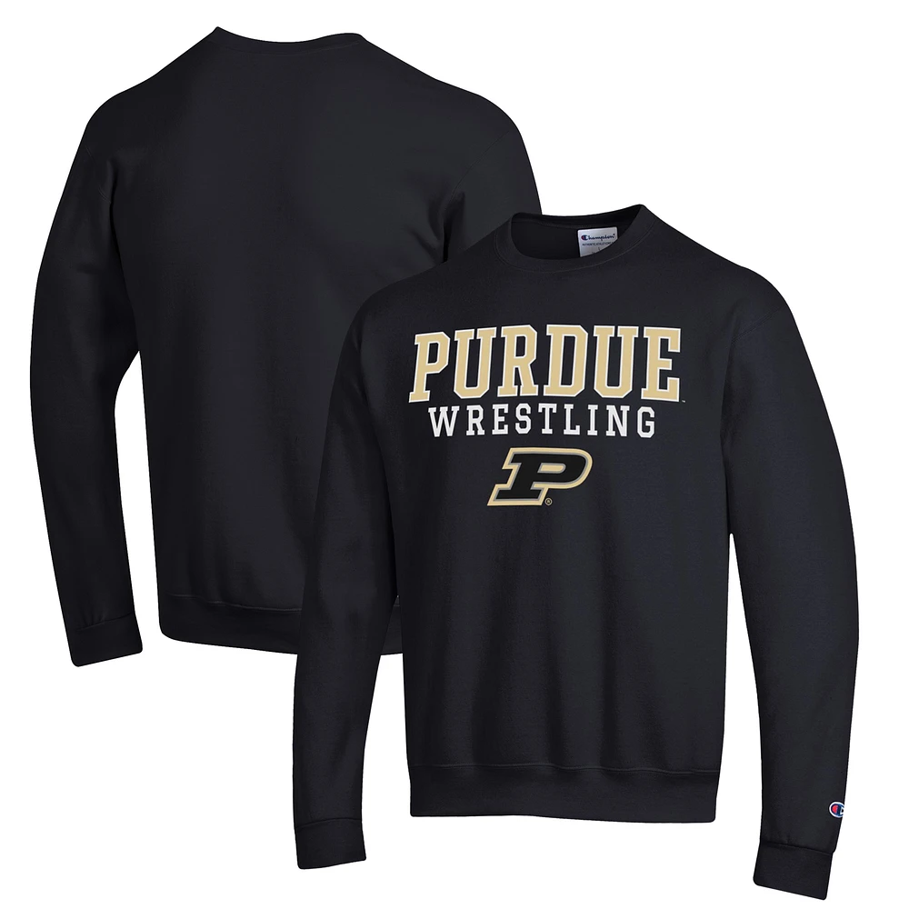 Men's Champion Black Purdue Boilermakers Wrestling Stack Powerblend Pullover Sweatshirt