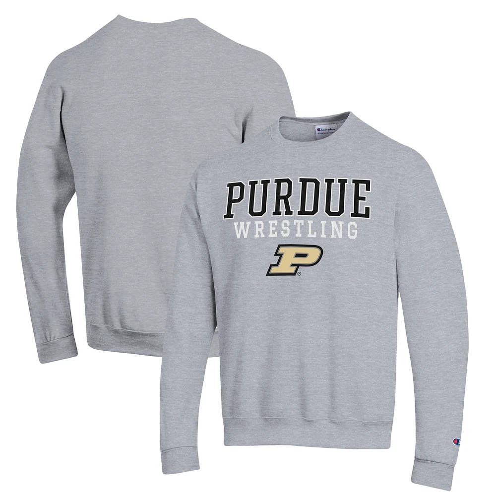 Men's Champion Gray Purdue Boilermakers Wrestling Stack Powerblend Pullover Sweatshirt