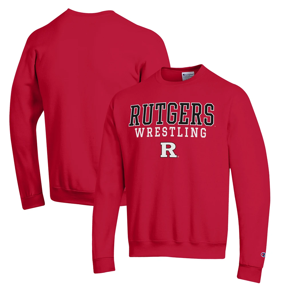 Men's Champion Rutgers Scarlet Knights Wrestling Stack Powerblend Pullover Sweatshirt