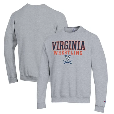 Men's Champion Gray Virginia Cavaliers Wrestling Stack Powerblend Pullover Sweatshirt