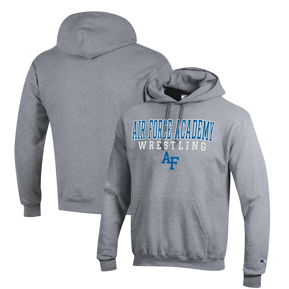 Men's Champion Gray Air Force Falcons Wrestling Stack Logo Powerblend Pullover Hoodie